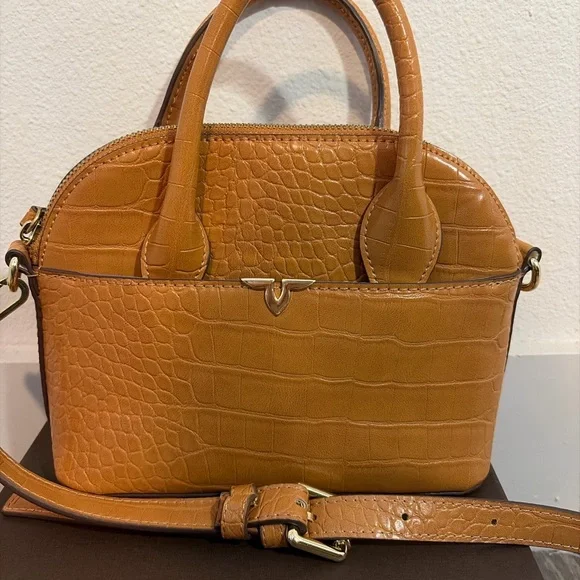 Kate Landry Tan Croc Embossed Mini Satchel Crossbody Bag - Picture 2 of 7